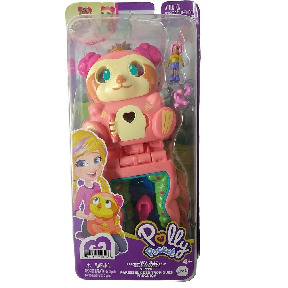 Polly Pocket Flip And Find Pink Sloth Playset NIB 2020
